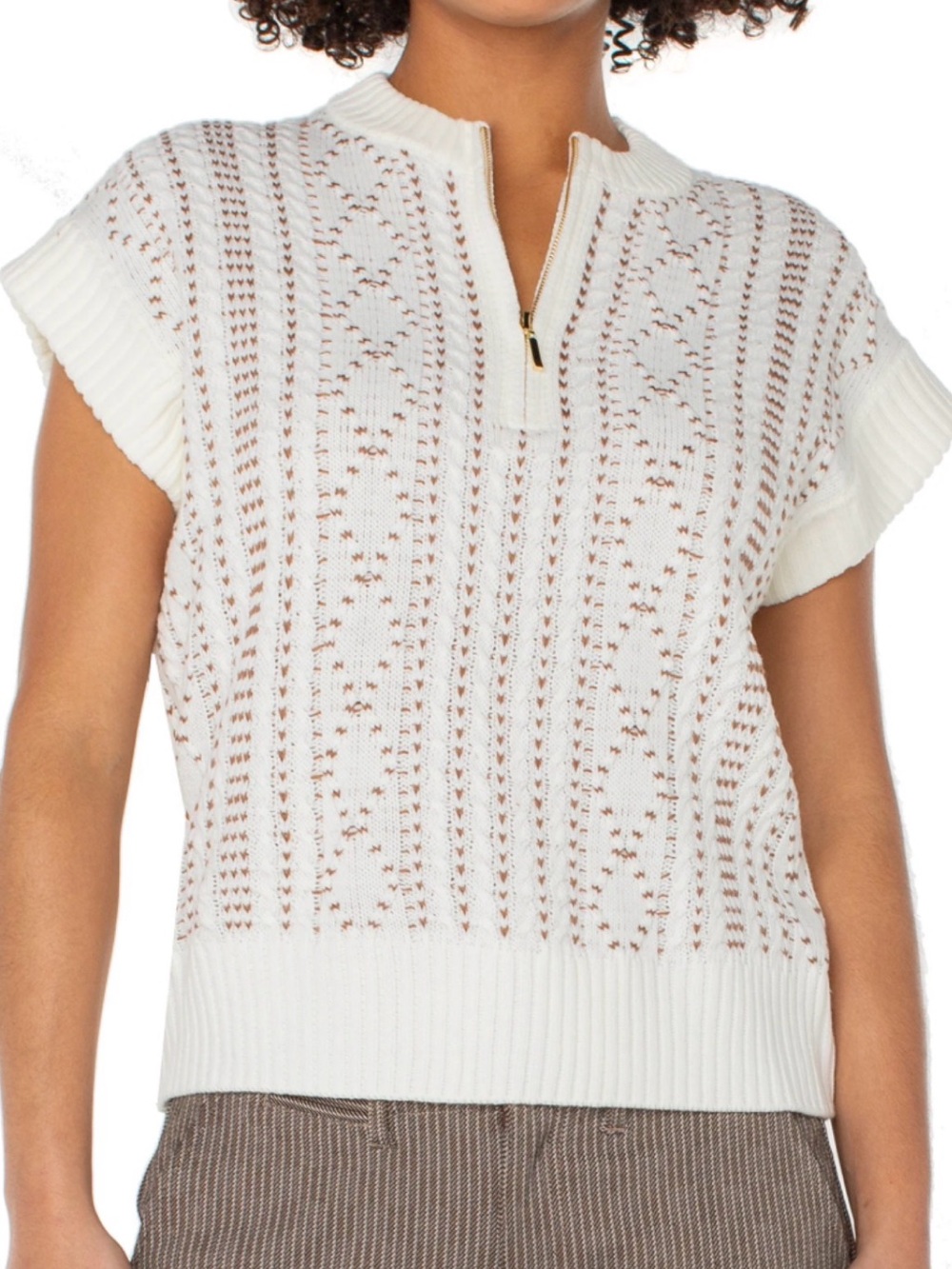 Liverpool cream and brown cap sleeve knit sweater size XL - Picture 6 of 6